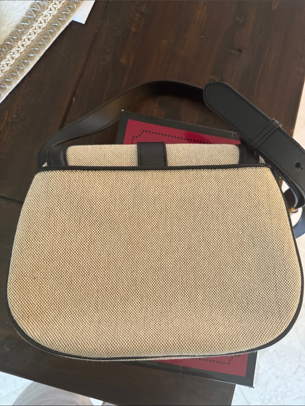 Ralph Lauren Beige Canvas and Black Leather Crossbody with Gold Rings - Picture 3 of 5